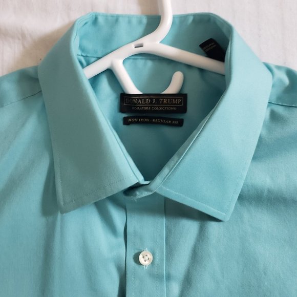 Aqua Dress Shirt Donald Trump Signature Collection Non-Iron Large - Picture 2 of 5